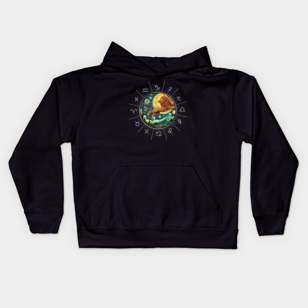 ZODIAC Leo - Astrological LEO - LEO - ZODIAC sign - Van Gogh style - 14 Kids Hoodie by ArtProjectShop